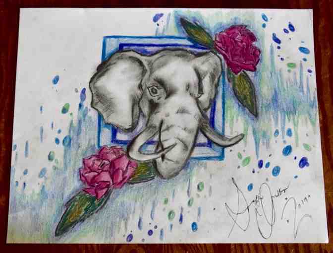 "African Elephant Portrait Comes to Life" - Young Artist Original - Photo 1