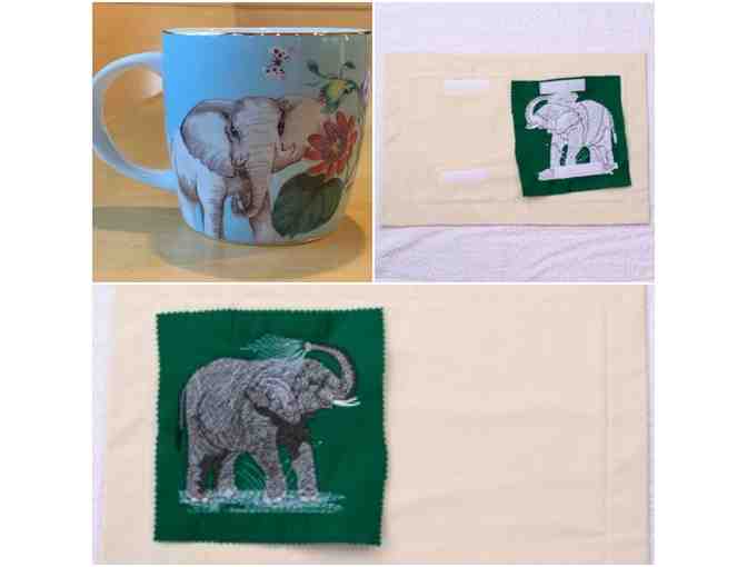 Dinner For One Hand Embroidered Elephant Placemat + Elephant Mug