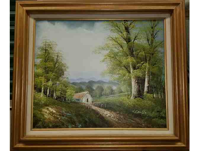 Framed Oil Painting 'Nestled in the Valley' by M. Carter
