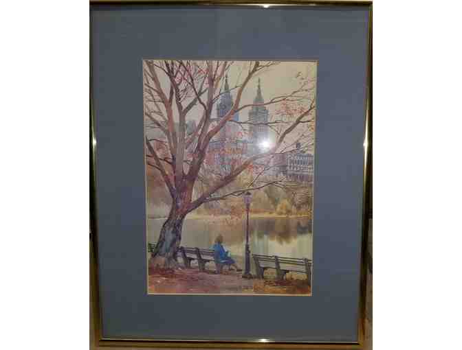 Framed Watercolor Painting 'Late Afternoon Paper in the Park' by Roberts Jr