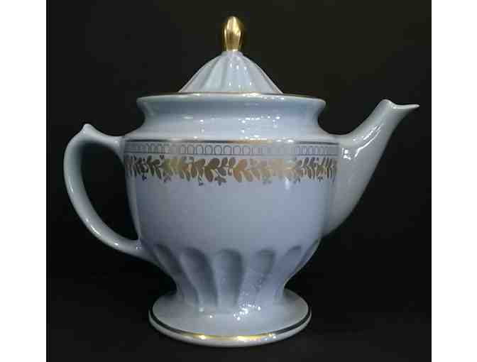 Hall Centennial Teapot Platinum Blue Gold Trim
