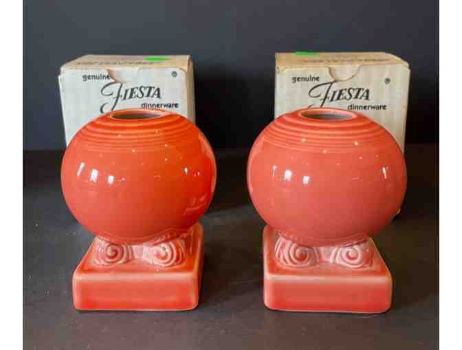 Homer Laughlin Fiesta Persimmon Round Candle Holder, 2 pcs in Boxes