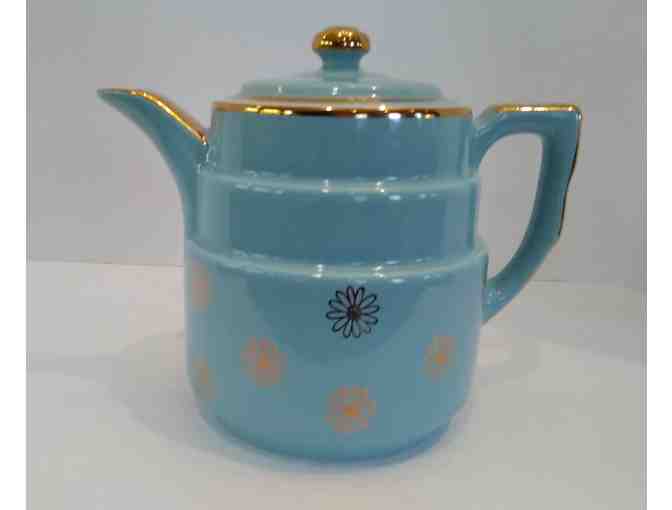 Hall China Coffe Pot Blue/Turquoise and Gold Flowers with Lid