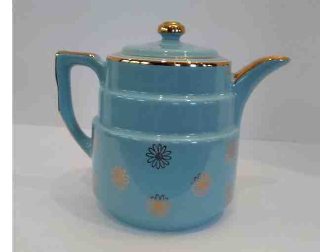 Hall China Coffe Pot Blue/Turquoise and Gold Flowers with Lid