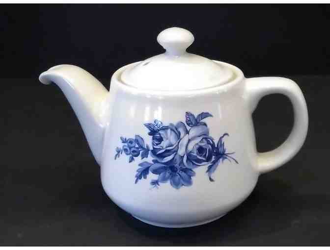 Hall China No Drip Teapot Blue Flower Decal