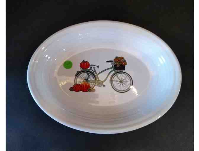 FTC Fiesta White Oval Platter Bicycle & Pumpkin