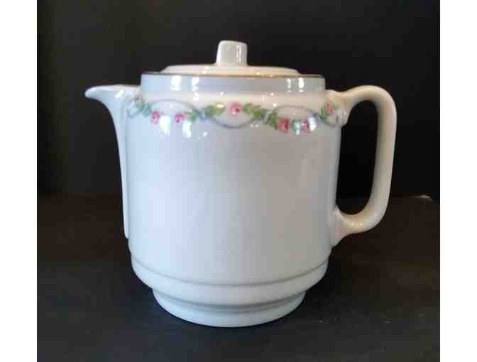 Hall China Coffee Pot White with Rose Trim