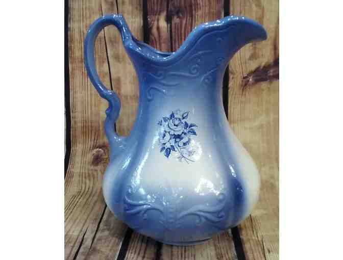 Ironstone USA Vintage Large Cobalt Blue Floral Pitcher & Bowl