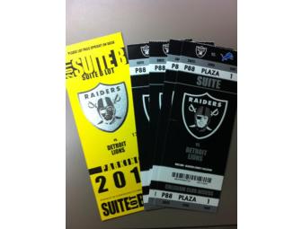 4 Oakland Raiders vs. Detriot Lions Suite Tickets + Parking Pass