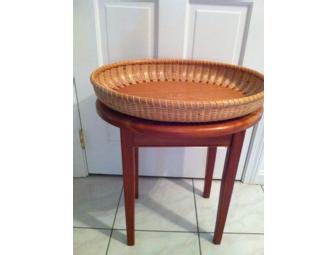 'Red Herring' Nantucket Lightship Basket on Fitted Cherry Wooden Table