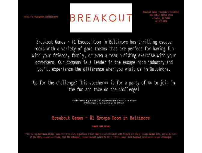 Breakout Escape Room Gift Certificate - 4 People - Photo 1