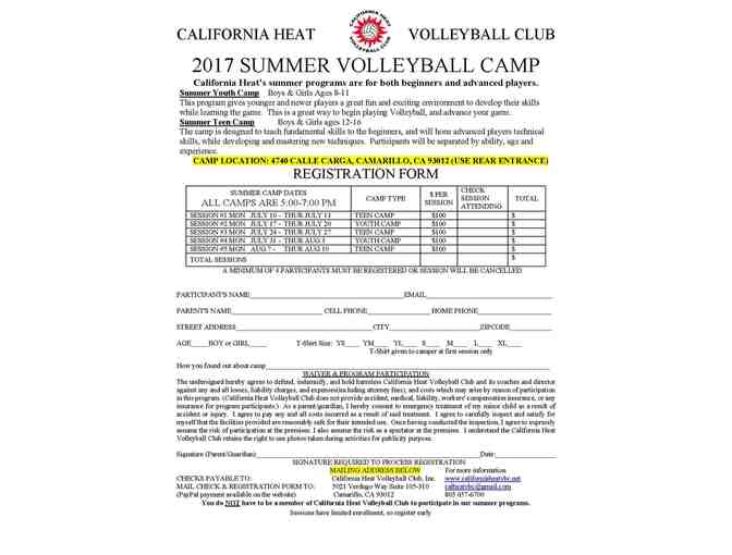 CA Heat Volleyball Camp- Week Summer Camp