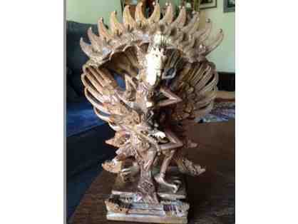 Handcarved Vishnu Riding on Garuda Wood Statue
