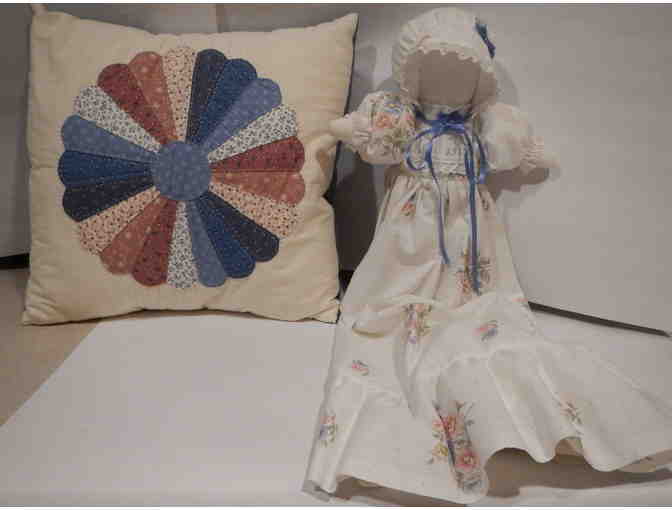 Hand sewn Doll and Quilted Pillow