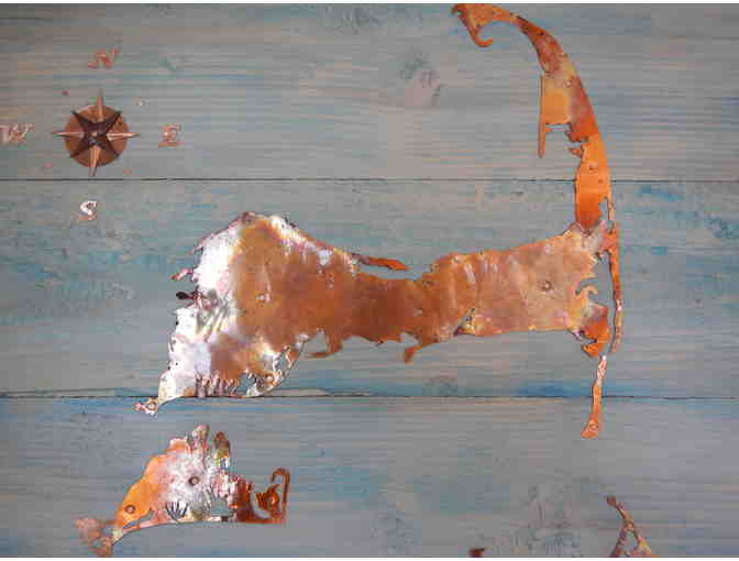 Hand-Cut Copper Overlay Map of Cape Cod