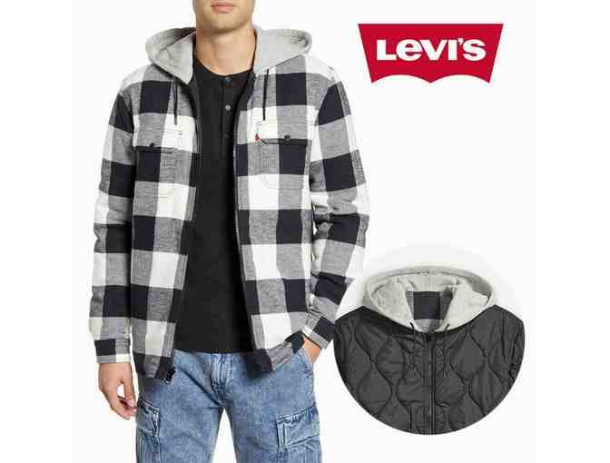 BLACK AND WHITE FLANNEL PLAID JUSTIN TIMBERLAKE COLLECTION LEVI'S HOODY MENS LARGE