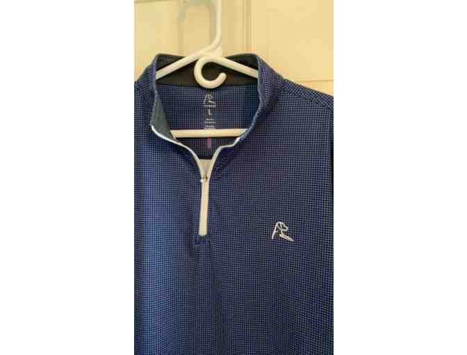 RHOBACK BLUE HOUNDTOOTH LONG SLEEVE QUARTER ZIP MENS LARGE PULLOVER