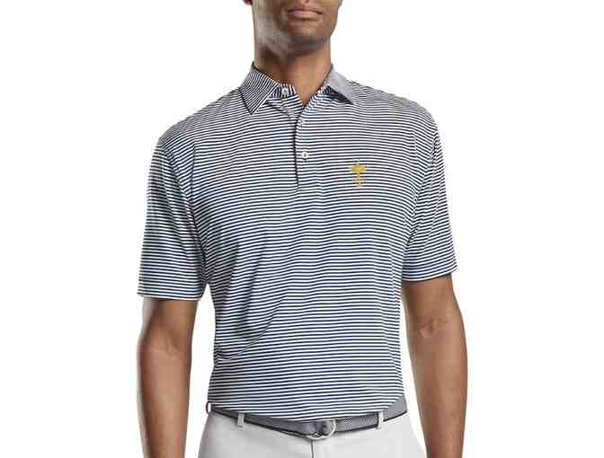 PETER MILLAR MENS EXTRA LARGE PINSTRIPE NAVY AND WHITE SHORT SLEEVE GOLF POLO - Photo 1