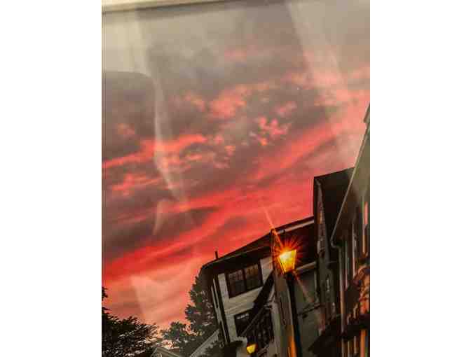 FRAMED PHOTOGRAPHY OF SUNSET LOOKING UP STATE STREET BY DM, 14 1/2 BY 17 1/2