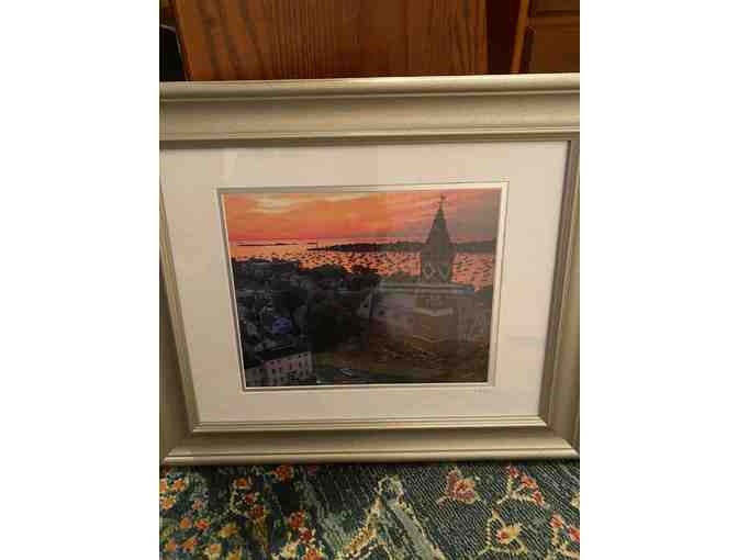 FRAMED PHOTOGRAPHY OF ABBOT HALL AT SUNRISE WITH HARBOR BY DM - Photo 1