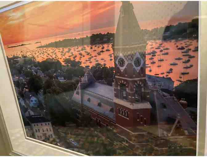 FRAMED PHOTOGRAPHY OF ABBOT HALL AT SUNRISE WITH HARBOR BY DM