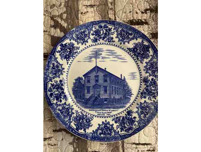 SMALLER DARKER BLUE FLO(W) OLD TOWN HOUSE, MARBLEHEAD, MA - 9 INCH PLATE - ADAMS, ENGLAND