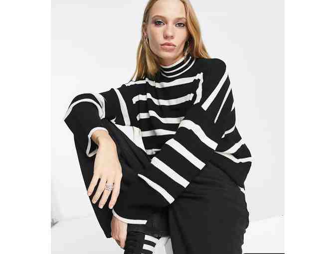 "ONLY" BRAND HIGH NECK SWEATER IN BLACK AND WHITE STRIPE - WOMEN'S EXTRA LARG - Photo 2