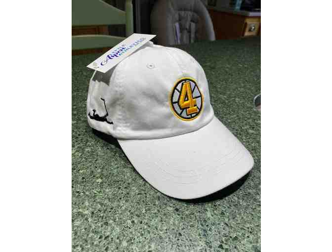 WHITE BOBBY ORR HAT WITH BLACK TRIM BY LITTLE ASPEN ATHLETICS - LEATHER STRAP
