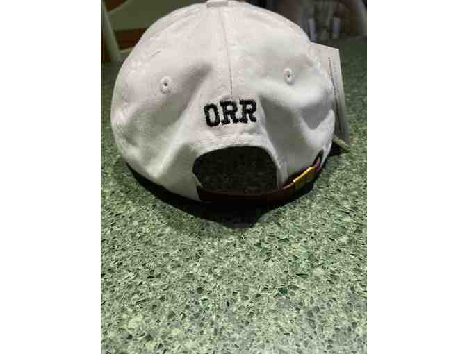 WHITE BOBBY ORR HAT WITH BLACK TRIM BY LITTLE ASPEN ATHLETICS - LEATHER STRAP