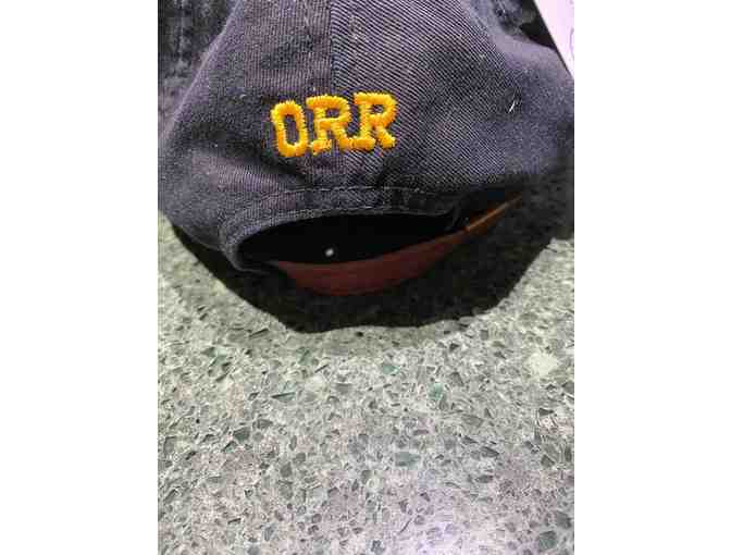 BLACK BOBBY ORR HAT WITH GOLD TRIM BY LITTLE ASPEN ATHLETICS - ADJUSTIBLE - LEATHER STRAP