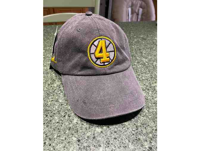 GRAY BOBBY ORR HAT WITH GOLD TRIM BY LITTLE ASPEN ATHLETICS - ADJUSTIBLE - LEATHER STRAP