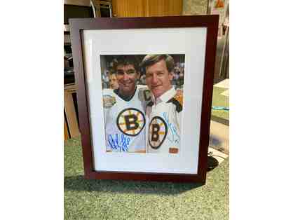 RAY BOURQUE, BOBBY ORR DUAL AUTOGRAPHED PHOTO, 8 INCHES BY 10 INCHES, 11 x 14 FRAME