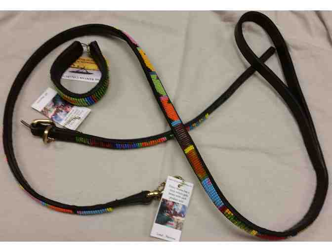 Beaded Leather Dog Lead, with Matching Collar and Bracelet - #1 (Hippo Circus)