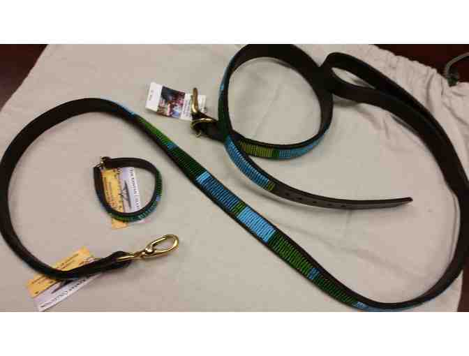 Beaded Leather Dog Lead, with Matching Collar and Bracelet - #3 (Lagoon)