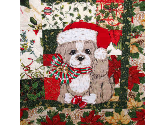 Handmade Holiday Lap Quilt with Puppy Accent