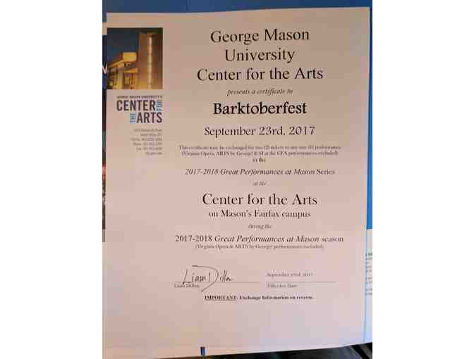 George Mason Center for the Arts - 2 tickets for 2017-2018 Performance Series