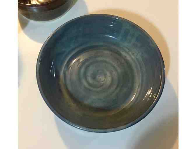 Handmade Pottery - Variations of Blue hues in a swirl pattern Food Bowl