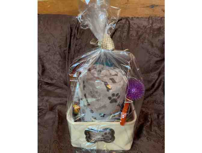 Dog Gift basket with treats and toys