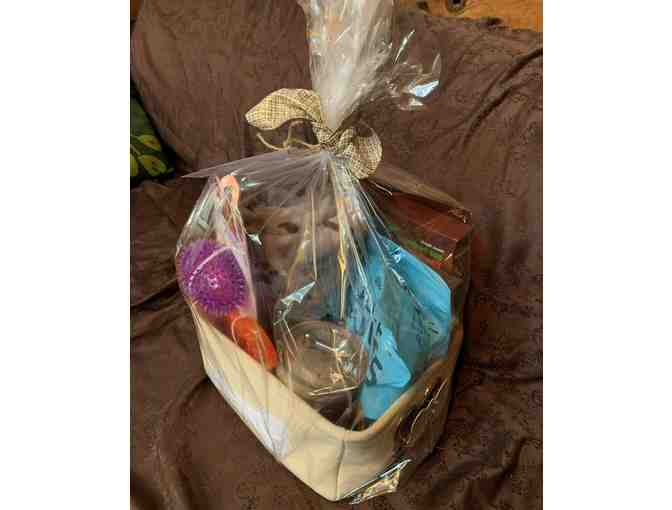 Dog Gift basket with treats and toys