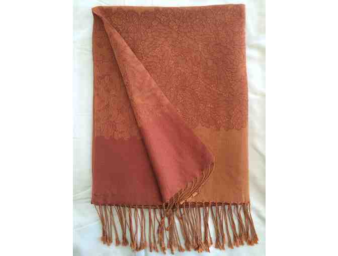 Deep Gold Silk Shawl with Contrasting Light Chestnut-colored Floral Band