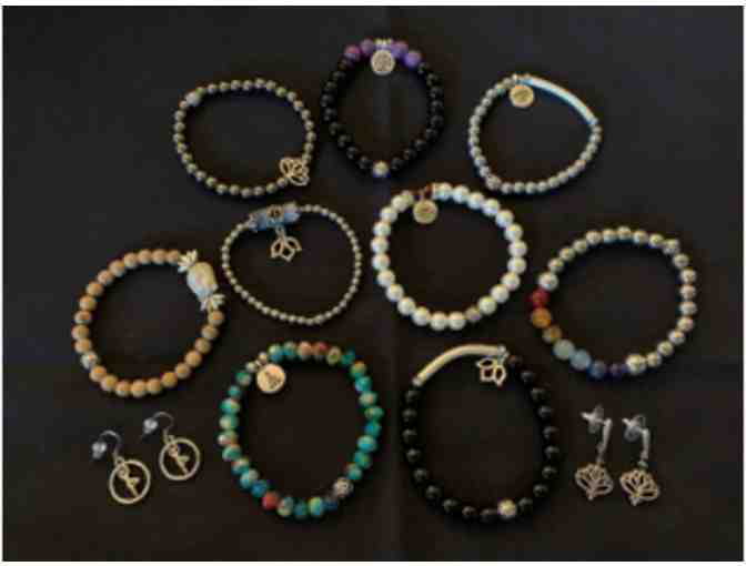 Set of 9 Yoga Bracelets & 2 Pairs of Earrings