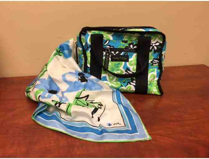 Nautica Bag & Vintage Vera Scarf in Blues, Greens & Black