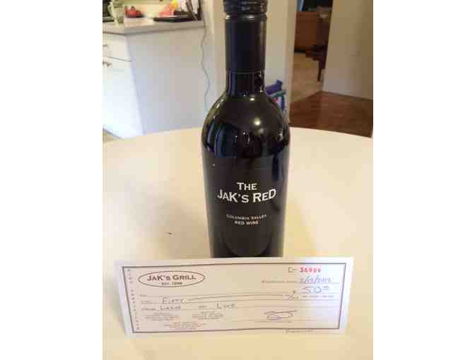 Jak's Grill $50 Gift Certificate & Bottle of Jak's Wine