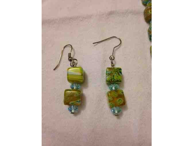 Green Hued Beaded Necklace and Matching Earrings