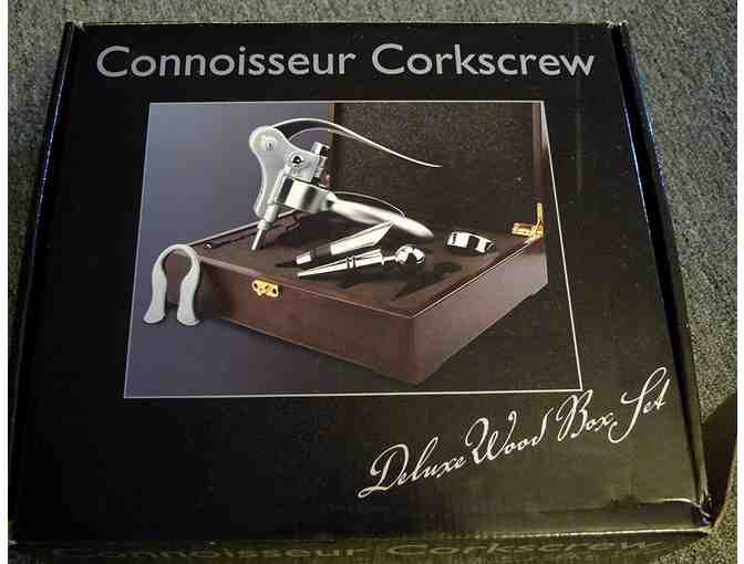 Corkscrew Deluxe Wood Box Set & 2 Bottles of Wine