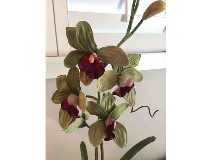 Lifelike Orchids in Green Ceramic Pot