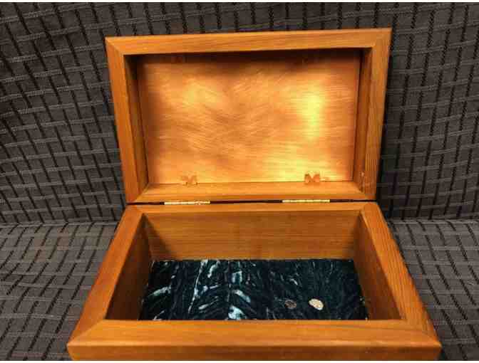 Cedar Box with Inlaid Copper Etching- 'Beaver design' signed C,1996