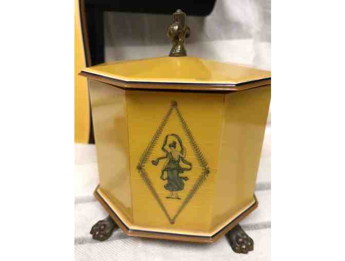 Celluloid Dresser Set, Mirror- Powder Box and Nail Buffer