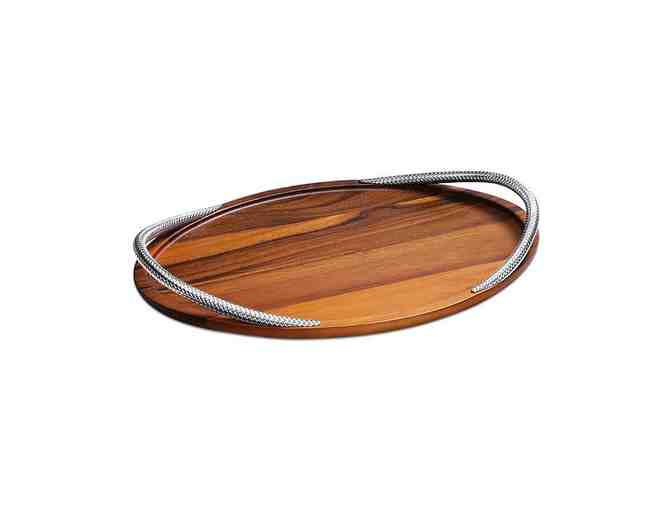 Handcrafted Acacia Wood Serving Tray with Chrome-plated Handles