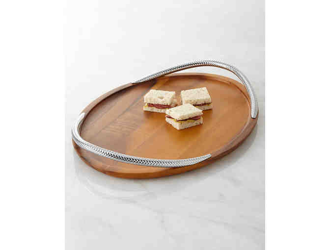 Handcrafted Acacia Wood Serving Tray with Chrome-plated Handles